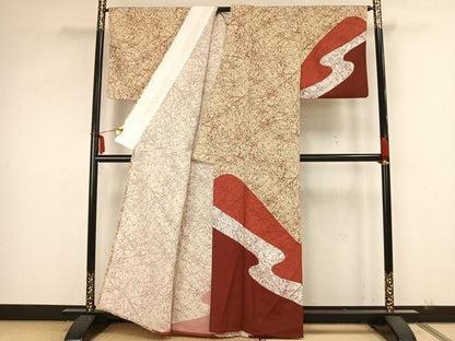 平和屋着物▽訪問着　単衣　流水文　正絹　逸品　AAAZ9036fy