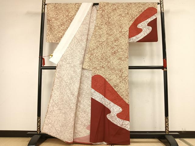 平和屋着物▽訪問着　単衣　流水文　正絹　逸品　AAAZ9036fy