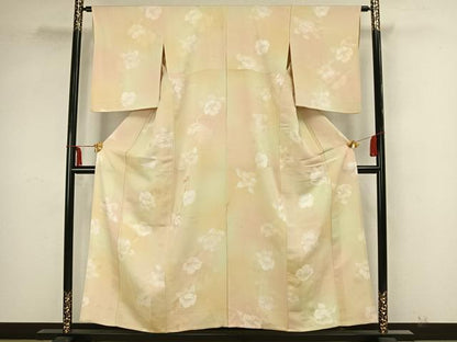 平和屋着物▽上質な小紋 単衣 地紋起こし 草花文 暈し染め 正絹 逸品 AAAZ9037fy