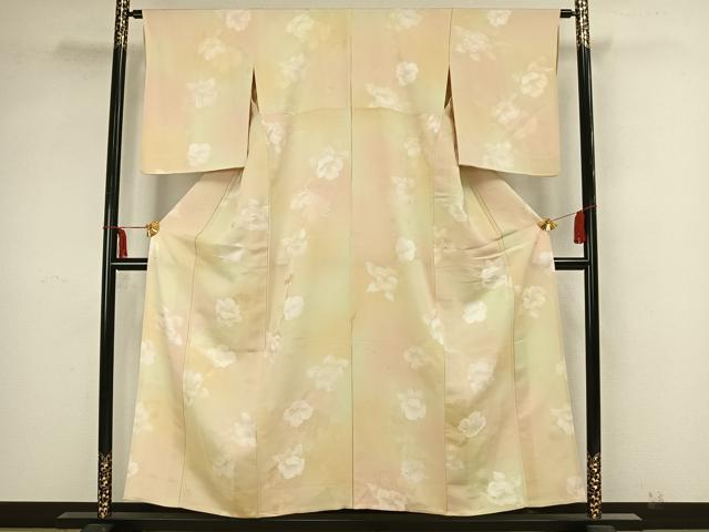 平和屋着物▽上質な小紋 単衣 地紋起こし 草花文 暈し染め 正絹 逸品 AAAZ9037fy