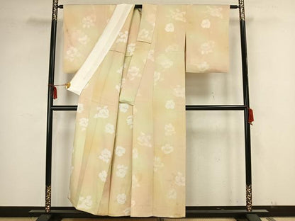 平和屋着物▽上質な小紋 単衣 地紋起こし 草花文 暈し染め 正絹 逸品 AAAZ9037fy