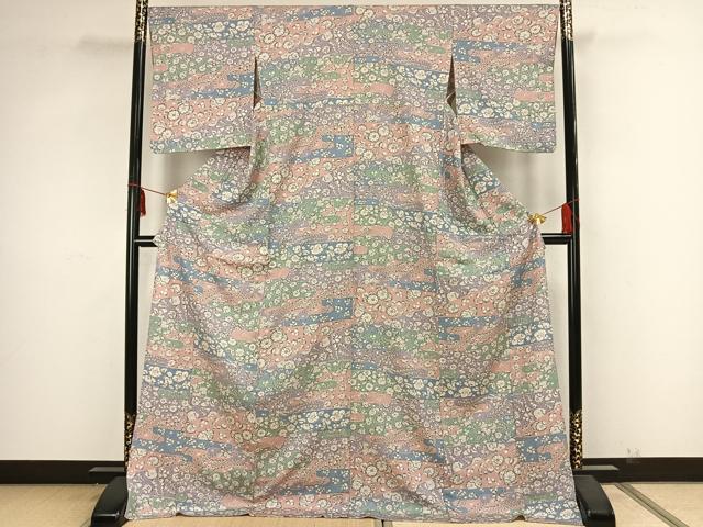平和屋着物▽上質な小紋 単衣 辻が花 ロング丈 正絹 逸品 AAAZ9038fy