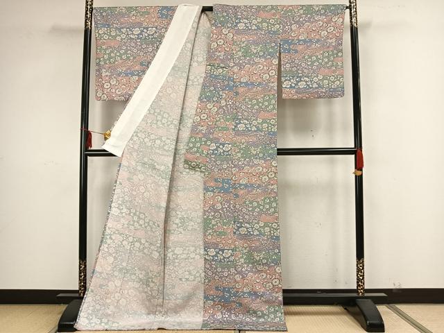 平和屋着物▽上質な小紋 単衣 辻が花 ロング丈 正絹 逸品 AAAZ9038fy