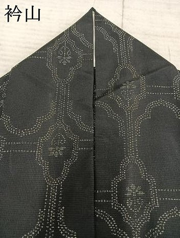 平和屋着物▽小紋 単衣 幾何学文様 黒地 洗える着物 AAAZ9041fy