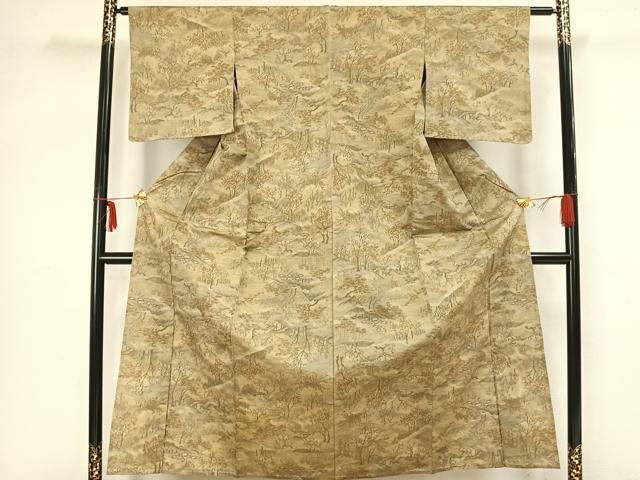 平和屋着物▽上質な紬 単衣 風景文 正絹 逸品 AAAZ9042fy