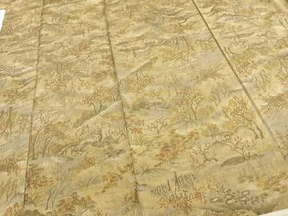 平和屋着物▽上質な紬 単衣 風景文 正絹 逸品 AAAZ9042fy