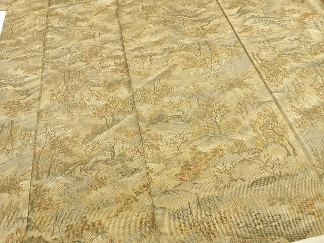 平和屋着物▽上質な紬 単衣 風景文 正絹 逸品 AAAZ9042fy