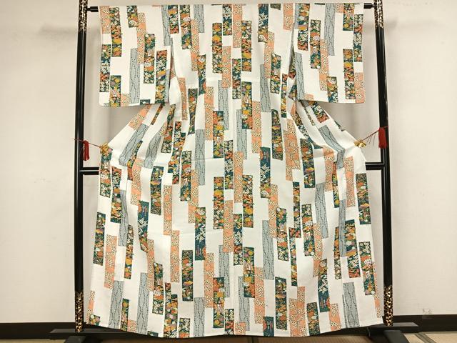 平和屋着物▽小紋 単衣 色紙草花文 さんび謹製 洗える着物 AAAZ9043fy