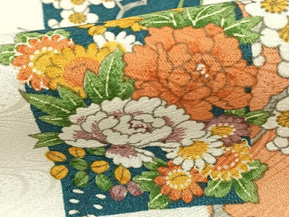 平和屋着物▽小紋 単衣 色紙草花文 さんび謹製 洗える着物 AAAZ9043fy