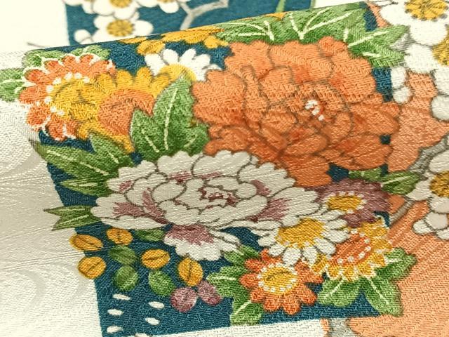 平和屋着物▽小紋 単衣 色紙草花文 さんび謹製 洗える着物 AAAZ9043fy