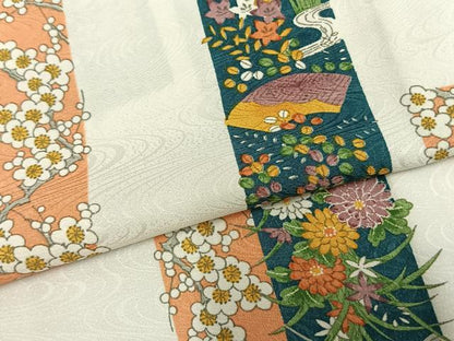 平和屋着物▽小紋 単衣 色紙草花文 さんび謹製 洗える着物 AAAZ9043fy