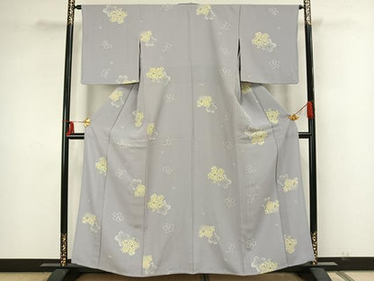 平和屋着物▽上質な小紋 単衣 舞花文 正絹 逸品 AAAZ9044fy