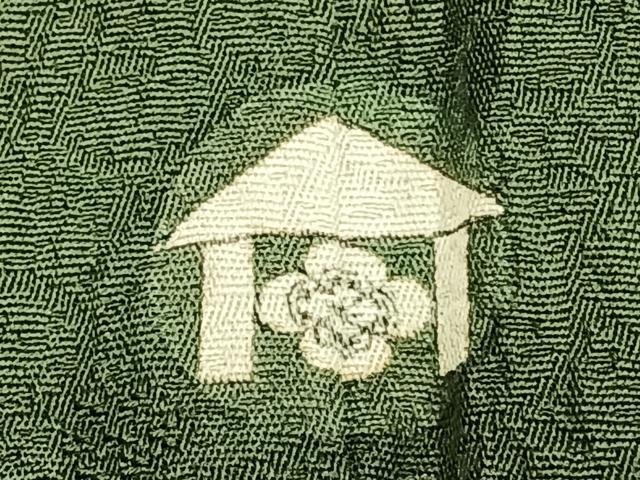 平和屋着物▽上質な色無地　単衣　唐草花地紋　老竹色　正絹　逸品　AAAZ9045fy