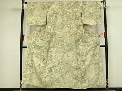 平和屋着物▽上質な小紋 単衣 墨流し文様 正絹 逸品 AAAZ9046fy