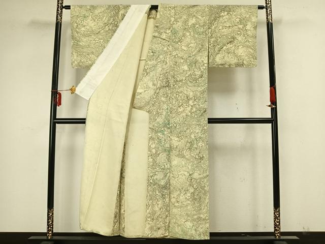 平和屋着物▽上質な小紋 単衣 墨流し文様 正絹 逸品 AAAZ9046fy