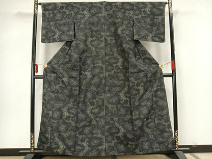 平和屋着物▽上質な紬 単衣 流水文 正絹 逸品 AAAZ9048fy