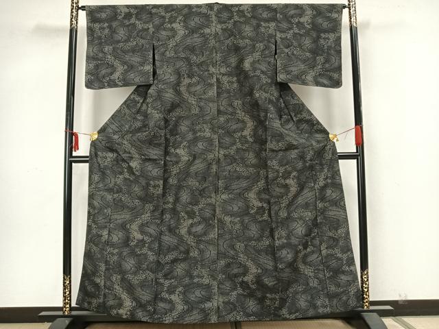 平和屋着物▽上質な紬 単衣 流水文 正絹 逸品 AAAZ9048fy