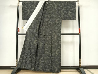 平和屋着物▽上質な紬 単衣 流水文 正絹 逸品 AAAZ9048fy