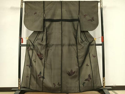 平和屋着物▽訪問着 無双 紗袷 紗×絽 舞蝶文 正絹 逸品 AAAZ9049fy