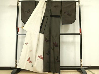 平和屋着物▽訪問着 無双 紗袷 紗×絽 舞蝶文 正絹 逸品 AAAZ9049fy