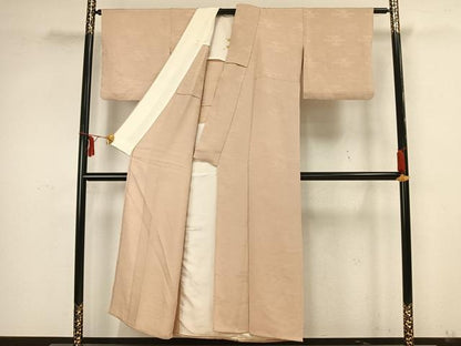 平和屋着物▽上質な色無地 単衣 霞取り花地紋 洗柿色 正絹 逸品 AAAZ9050fy
