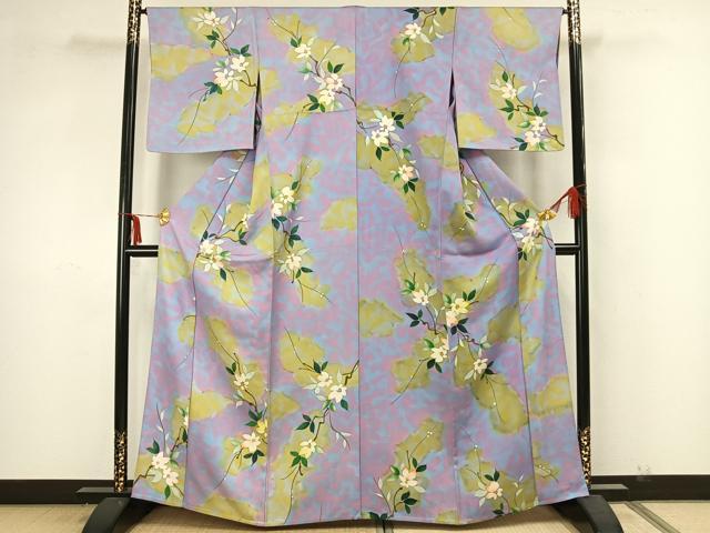 平和屋着物▽上質な小紋 単衣 枝花文 正絹 逸品 AAAZ9052fy