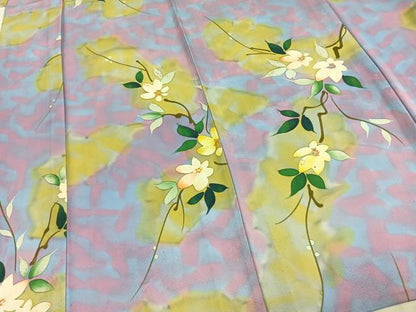 平和屋着物▽上質な小紋 単衣 枝花文 正絹 逸品 AAAZ9052fy