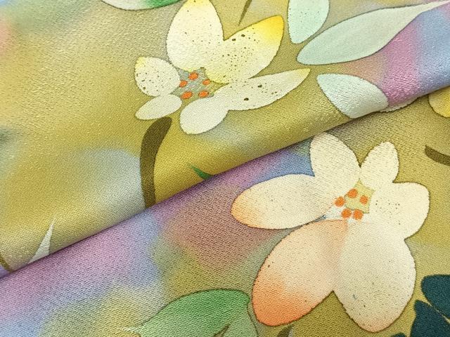 平和屋着物▽上質な小紋 単衣 枝花文 正絹 逸品 AAAZ9052fy