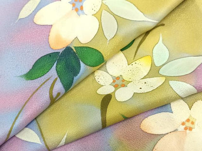 平和屋着物▽上質な小紋 単衣 枝花文 正絹 逸品 AAAZ9052fy