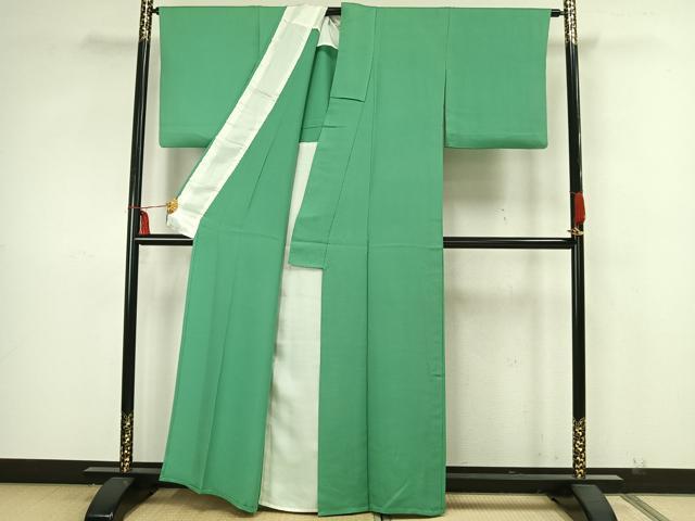 平和屋着物▽上質な色無地 単衣 浅緑色 正絹 逸品 AAAZ9053fy