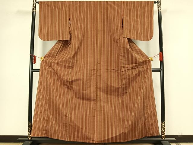 平和屋着物▽上質な紬 単衣 縞 正絹 逸品 AAAZ9055fy