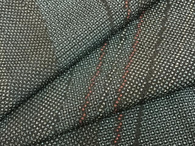 平和屋着物▽本塩沢 単衣 110亀甲 斜縞 正絹 逸品 AAAZ9056fy