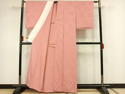 平和屋着物▽上質な色無地 単衣 舞花地紋 紅梅色 正絹 逸品 未使用 AAAZ9057fy