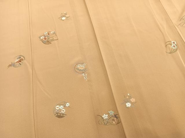 平和屋着物▽訪問着 単衣 総刺繍 草花文 正絹 逸品 AAAZ9060fy