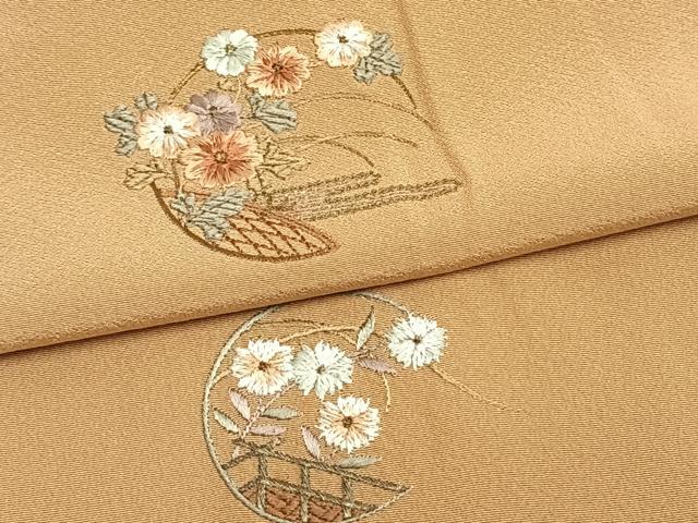 平和屋着物▽訪問着 単衣 総刺繍 草花文 正絹 逸品 AAAZ9060fy