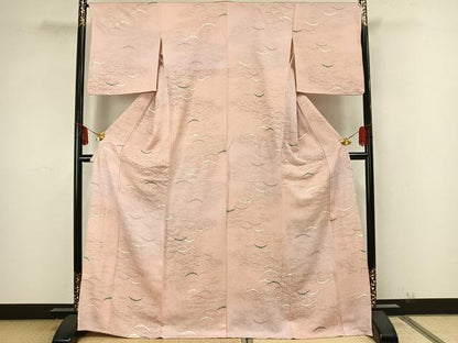 平和屋着物▽上質な小紋 単衣 雪芝文 金銀彩 正絹 逸品 AAAZ9061fy