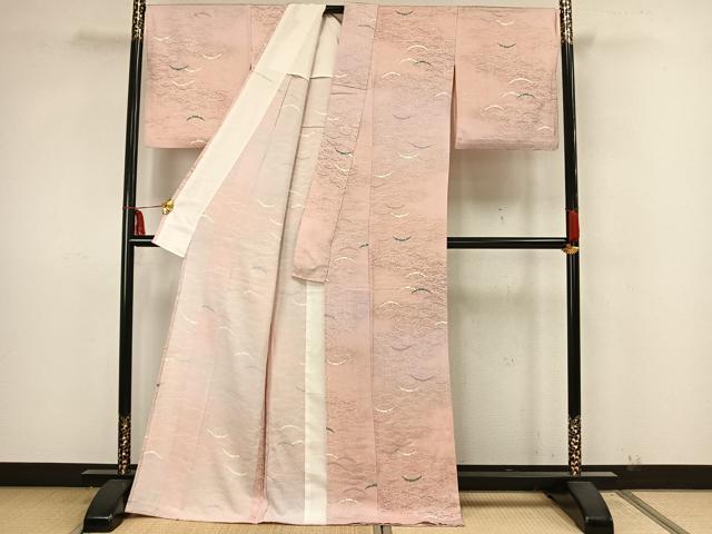 平和屋着物▽上質な小紋 単衣 雪芝文 金銀彩 正絹 逸品 AAAZ9061fy