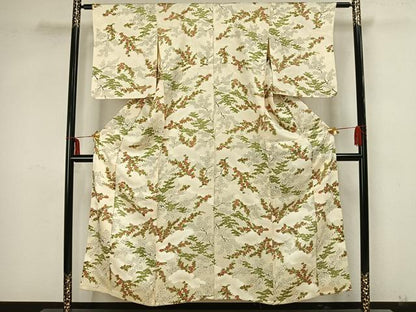 平和屋着物▽上質な小紋 単衣 草花文 正絹 逸品 AAAZ9062fy