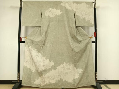平和屋着物▽本塩沢 訪問着 単衣 手描き 萩文 正絹 逸品 AAAZ9065fy