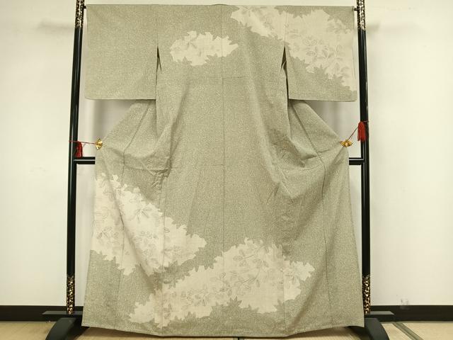 平和屋着物▽本塩沢 訪問着 単衣 手描き 萩文 正絹 逸品 AAAZ9065fy
