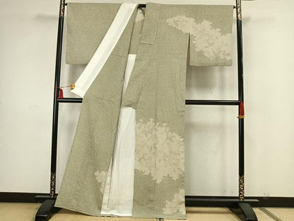 平和屋着物▽本塩沢 訪問着 単衣 手描き 萩文 正絹 逸品 AAAZ9065fy