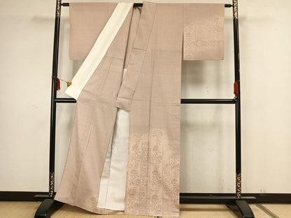 平和屋着物▽本塩沢　訪問着　単衣　草花文　正絹　逸品　AAAZ9071fy
