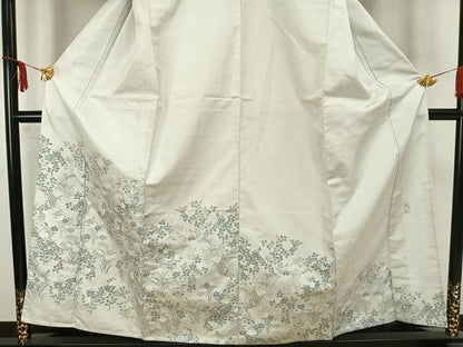 平和屋着物▽訪問着　お召地　単衣　作家物　草花文　正絹　逸品　AAAZ9072fy