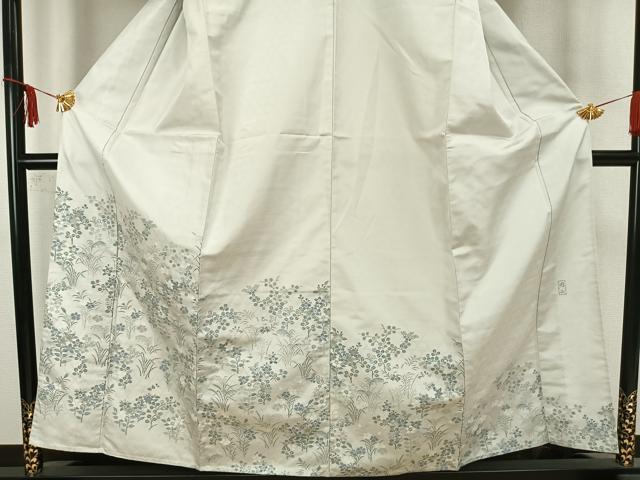 平和屋着物▽訪問着　お召地　単衣　作家物　草花文　正絹　逸品　AAAZ9072fy