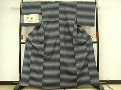 平和屋着物▽伝統工芸士 馬渕登作 玉糸紬 単衣 横段文 証紙付き 正絹 逸品 AAAZ9073fy