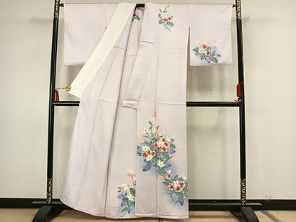 平和屋着物▽訪問着 単衣 手描き 草花文 暈し染め 正絹 逸品 AAAZ9075fy
