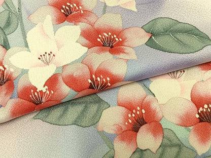 平和屋着物▽訪問着 単衣 手描き 草花文 暈し染め 正絹 逸品 AAAZ9075fy