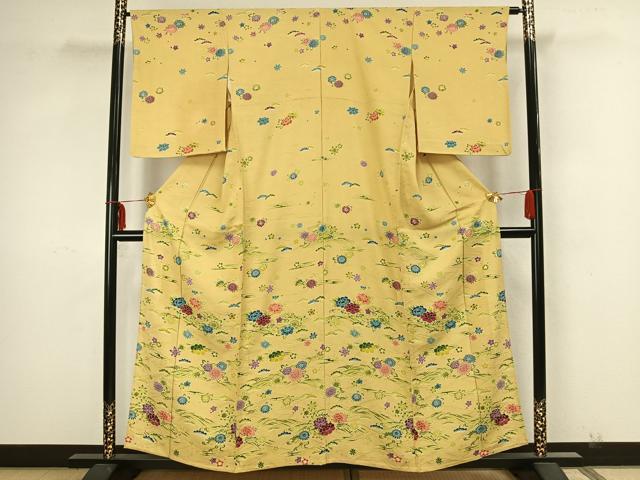 平和屋着物▽訪問着 単衣 草花文 正絹 逸品 AAAZ9081fy