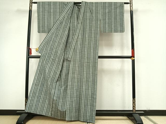 平和屋着物▽上質な紬 単衣 縞 正絹 逸品 AAAZ9082fy