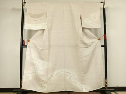 平和屋着物▽京都染匠名門 染の川勝謹製 訪問着 単衣 流水舞桜文 反端付き 正絹 逸品 AAAZ9083fy
